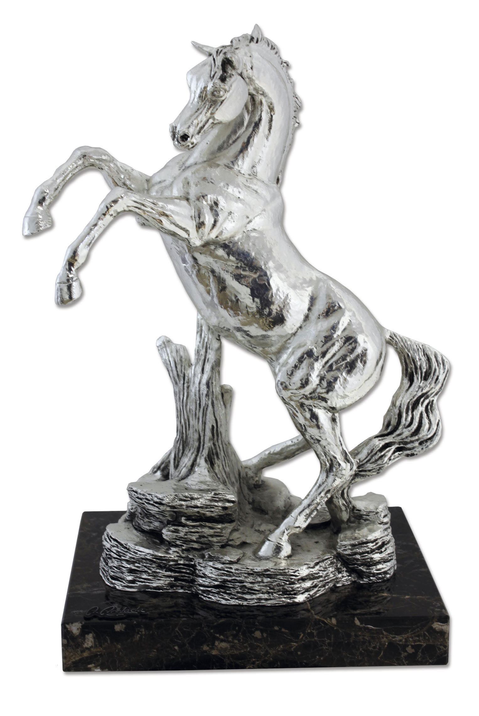 ref: 571P - SILVER REARING HORSE - 9 1/4 x 6 3/4 x 13 1/4