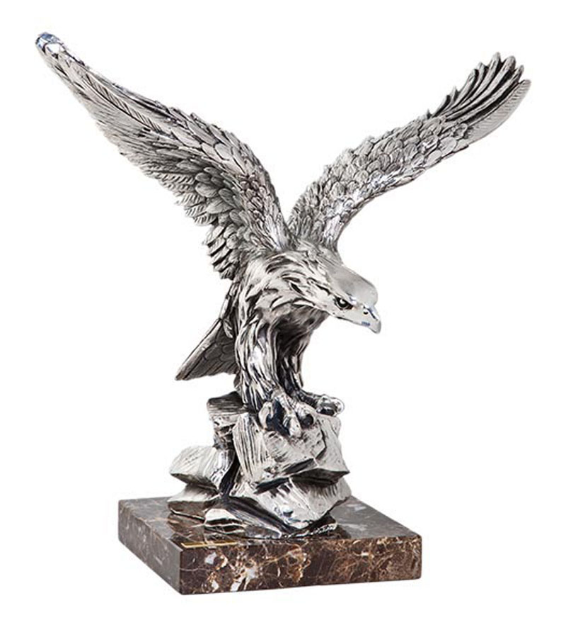 ref: 297P - Águila sobre la roca plata  - 22 x 37 x 36 cm