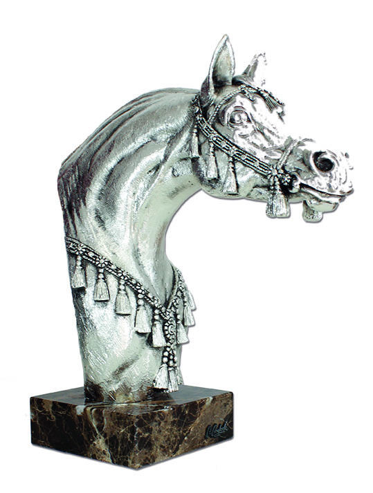 ref: 507P - Busto caballo árabe plata - 36 x 15 x 37 cm