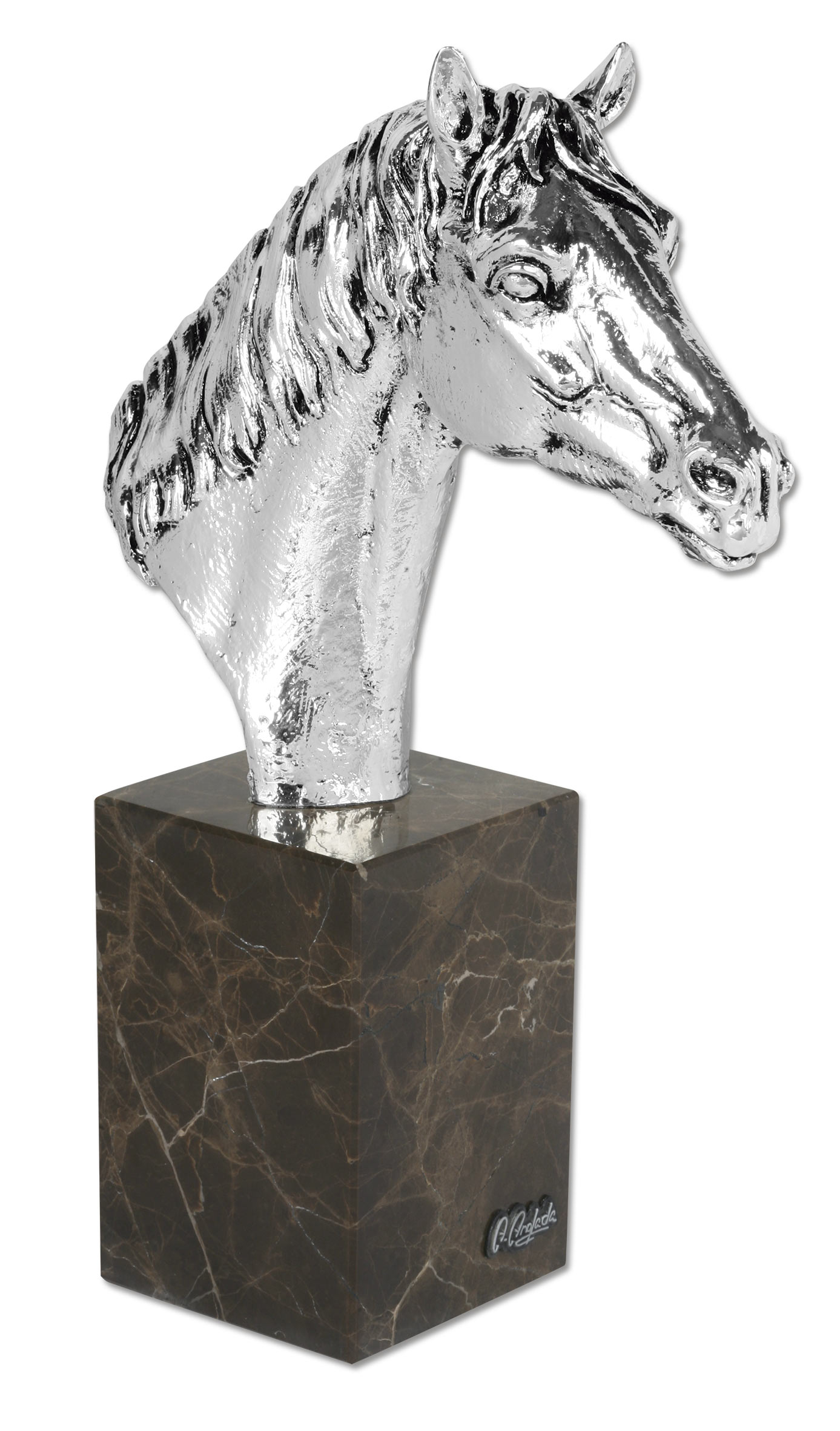 ref: 329P - Busto caballo plata - 8 x 21 x 29 cm
